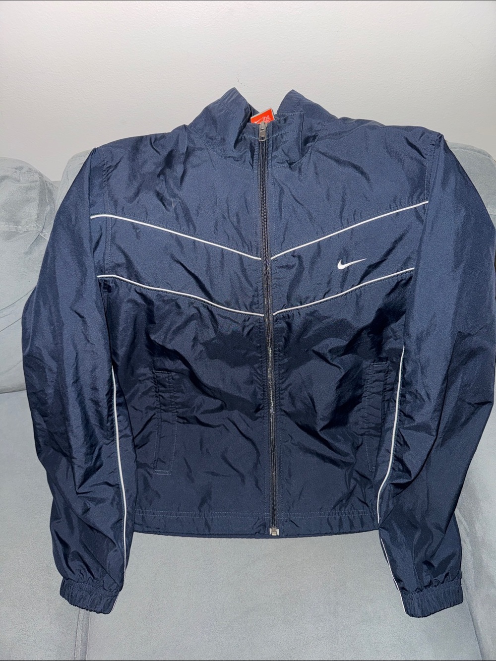 Nike Women's Navy and White Track Bomber Jacket